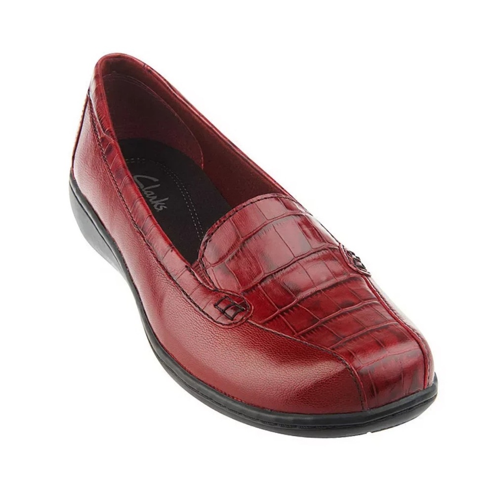 CLARKS BENDABLES Bayou 35591 Burgundy LEATHER Slip On Croc Print  Size 8.5